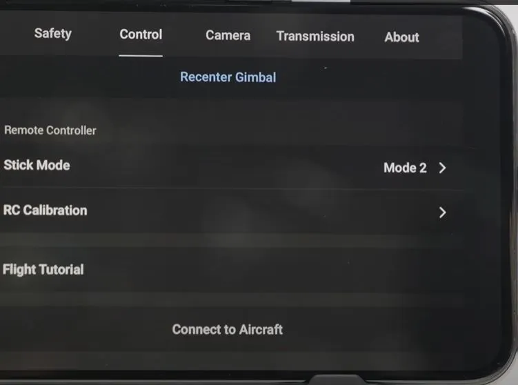 control tab and find the option connected to aircraft